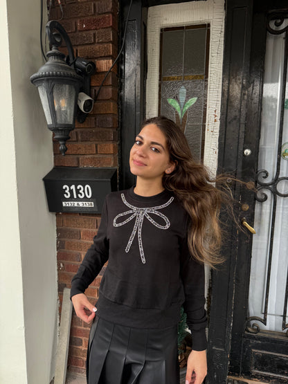 RHINESTONE BOW SWEATSHIRT