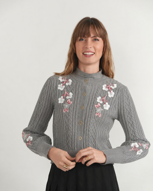 CABLE EMBROIDERY CARDIGAN