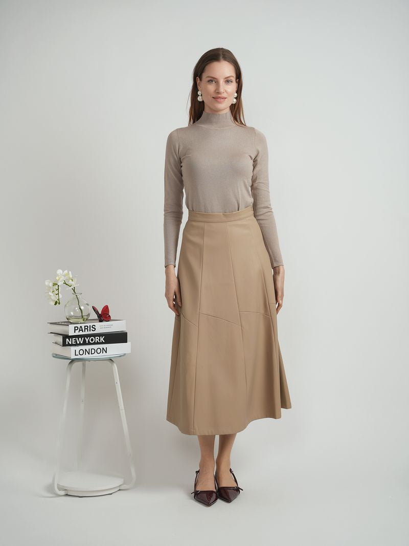 PANELED LEATHER SKIRT