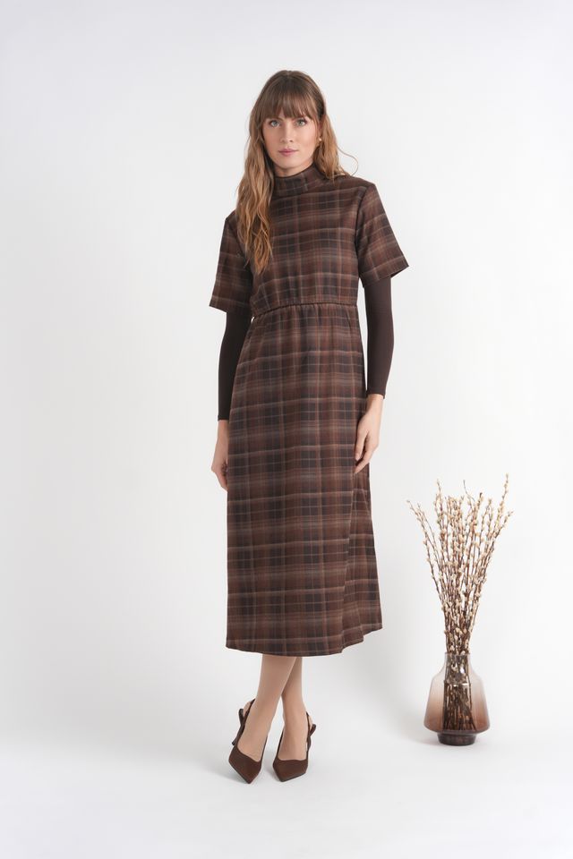 WOOL PLAID MIDI DRESS