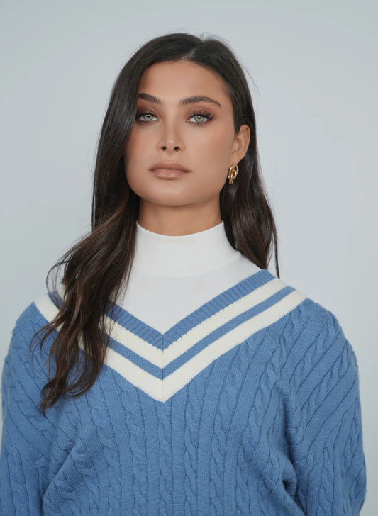 POINT CHUNKY KNIT VARSITY SWEATER