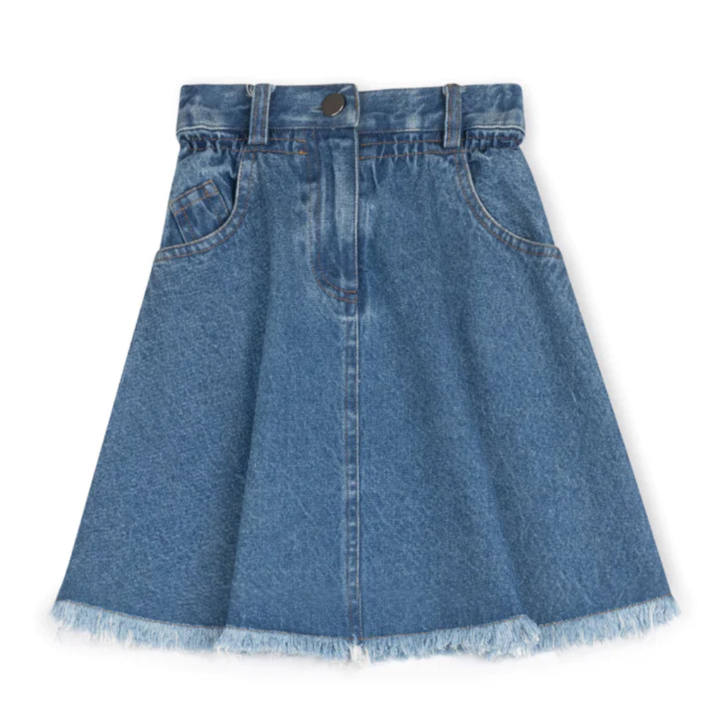 DENIM FRAYED CIRCLE SKIRT