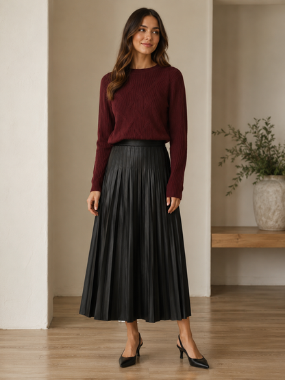 RIB DESIGN KNIT MOCK NECK TOP
