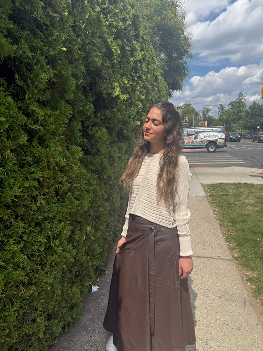 BROWN LEATHER WRAP SKIRT
