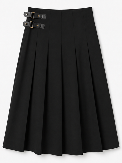 MIDI LENGTH SKIRT WITH STRAPS BUCKLE TRIM