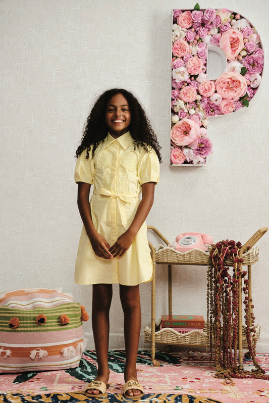 PORTER BUTTON DOWN W/ LARGE BOW CENTERED ON DRESS