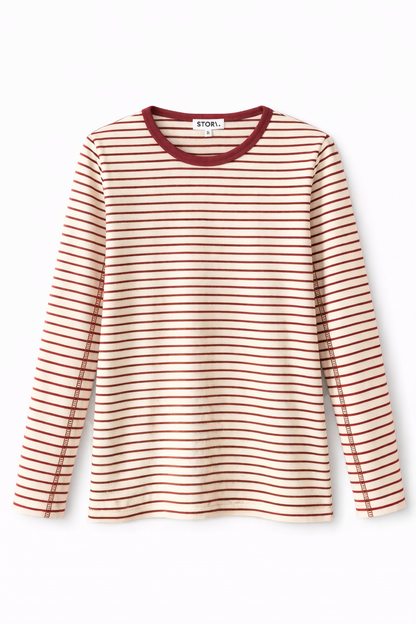STRIPED SEAMED DETAILED TEE