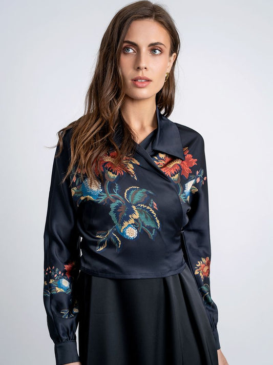SATIN WRAP FLORAL TOP