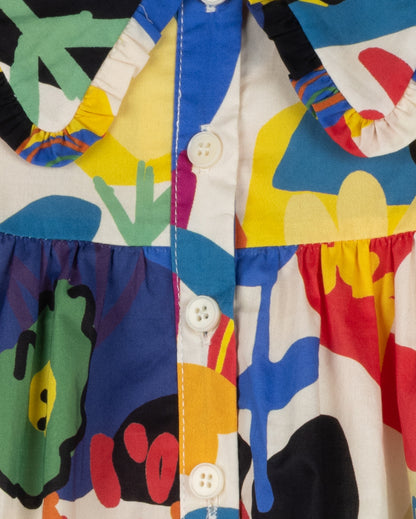 COLOR PRINTED BABYDOLL DRESS