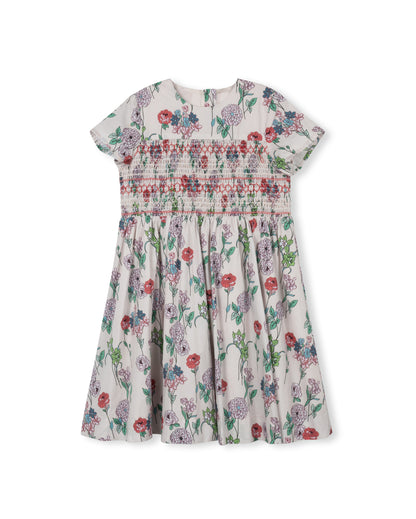 EZZIE FLORAL PRINTED SMOCKING DRESS