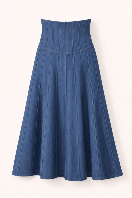 MIDI DENIM PLEATED SKIRT