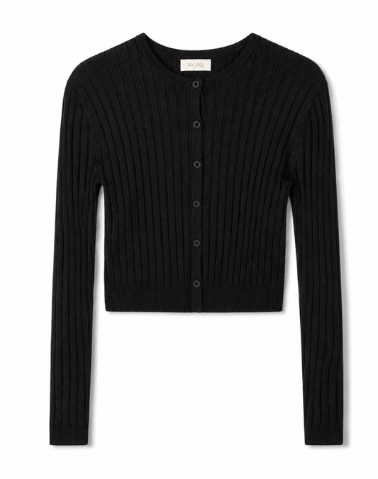WIDE RIB CROPPED KNIT CARDIGAN