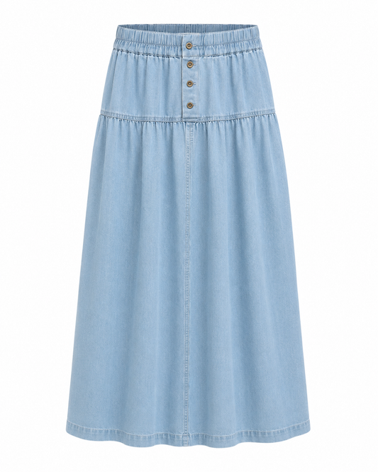 FRONT BUTTONS DENIM MIDI SKIRT