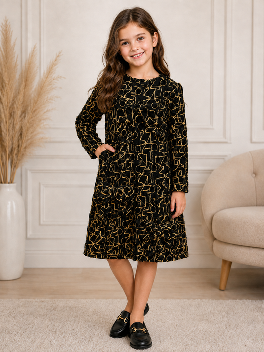 BLACK & GOLD BOW DRESS