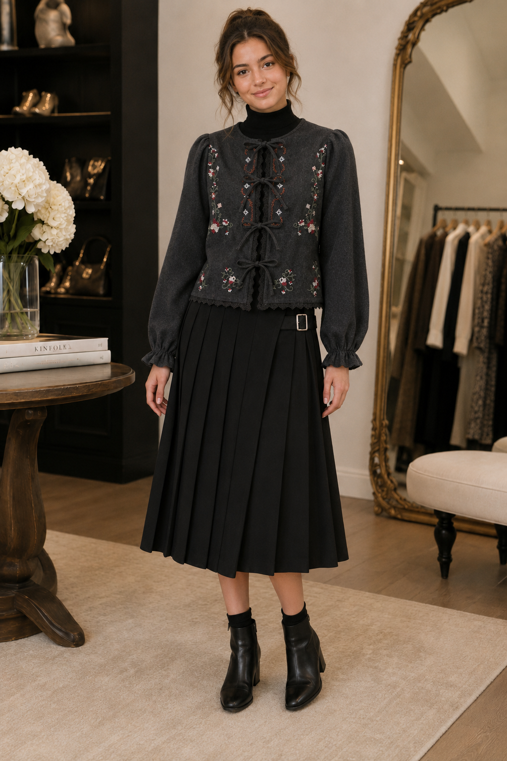 PONTE PLEATED WRAP SKIRT