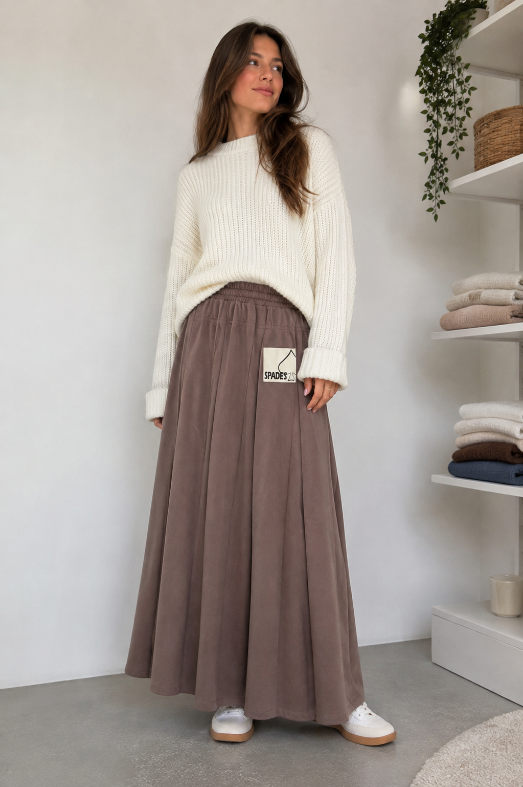 RIBBED PANELED PANLED MIDI SWEATER SKIRT