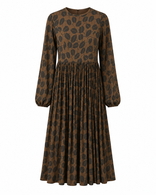 Coffee Brown Pleated Dress