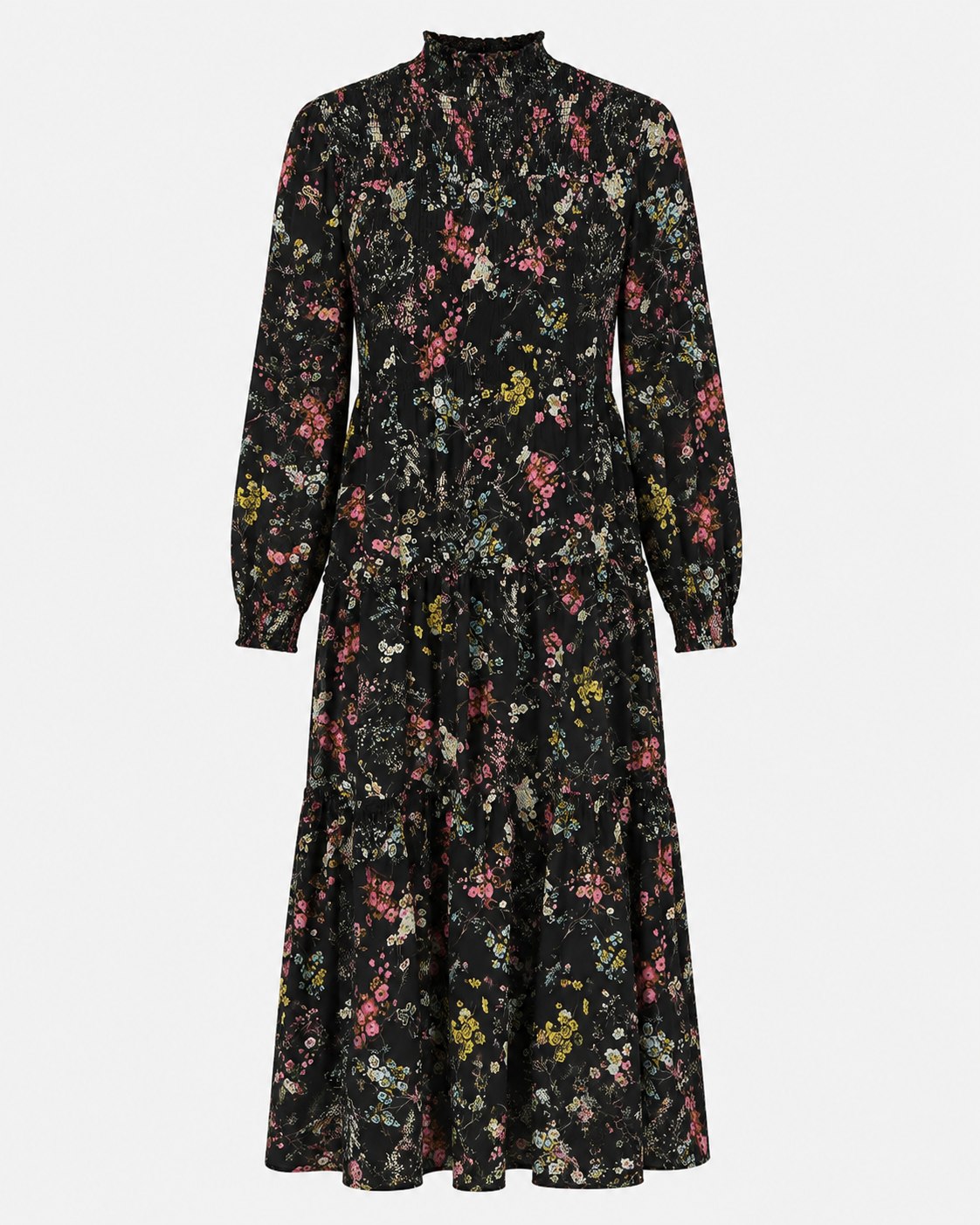 Black Chiffon With Colorful Flower Print Dress