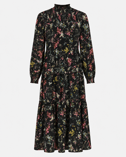 Black Chiffon With Colorful Flower Print Dress