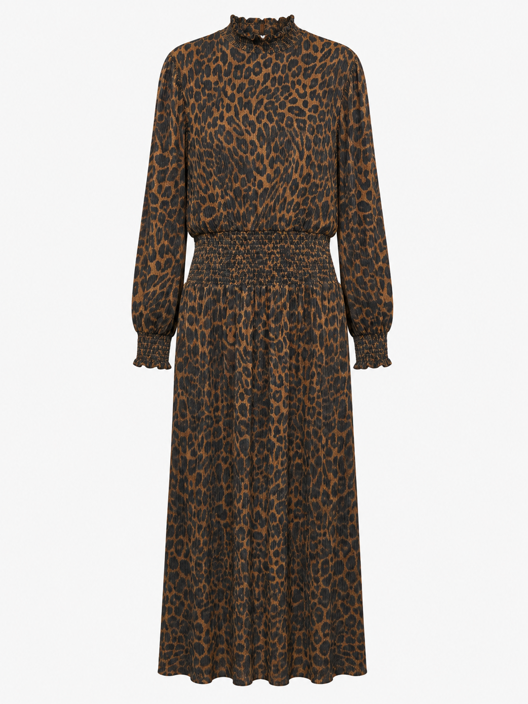 Pleated Silky Leopard Midi Dress