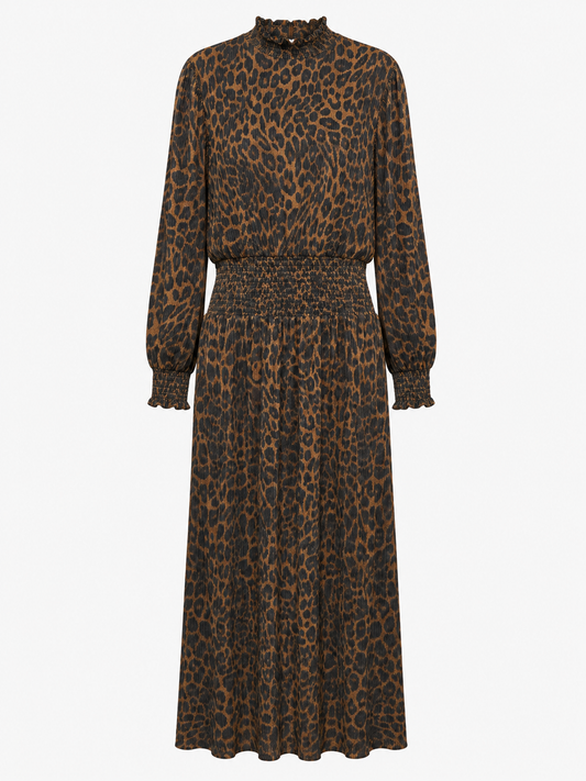 Pleated Silky Leopard Midi Dress