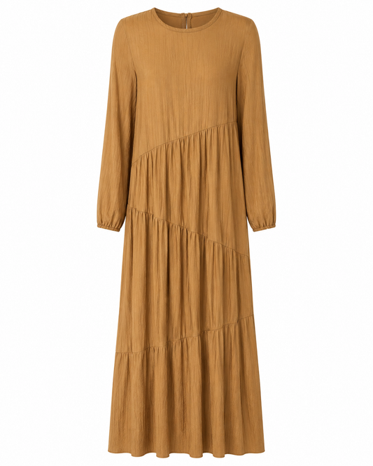 Crinkle Brown Dress With Zig Zag
