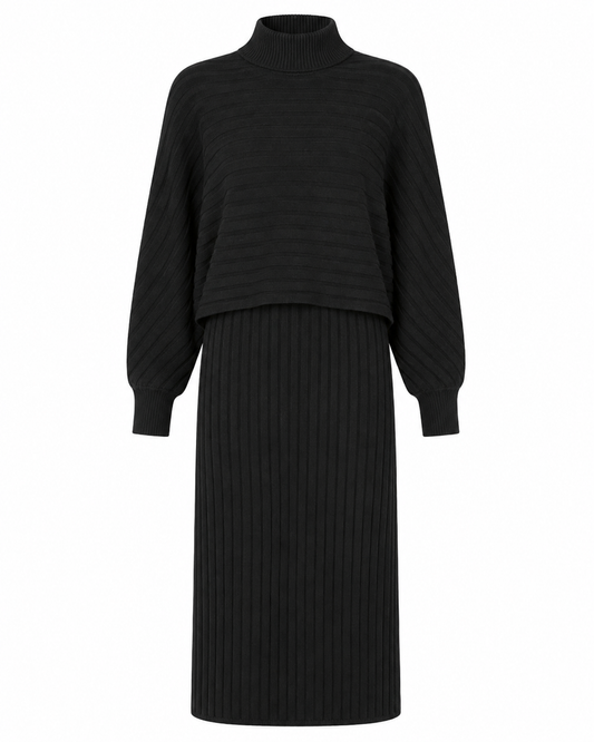 Black Knit Ribbed Dress