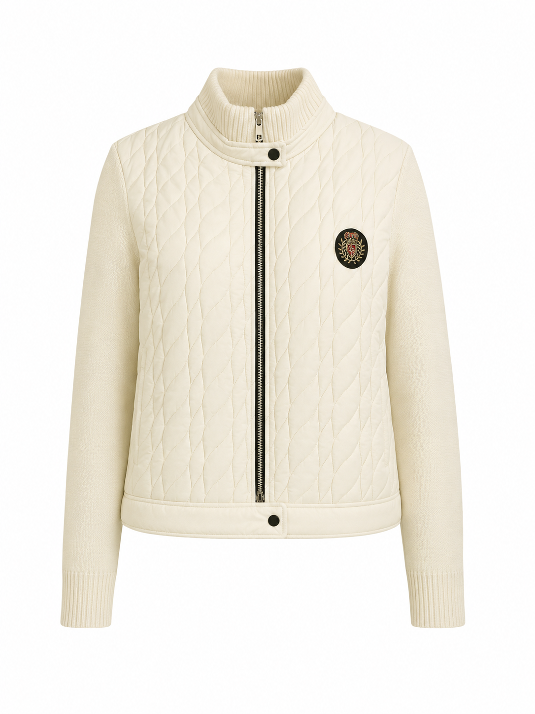 LADIES CABLE KNIT QUILT SWEATER WITH BELT