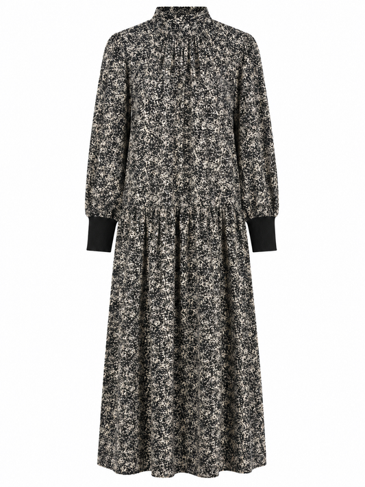 Floral Printed Dress with Velvet Cuff