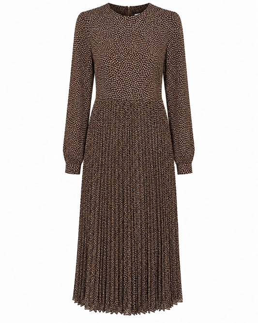 Brown Print Bottom Pleat Dress