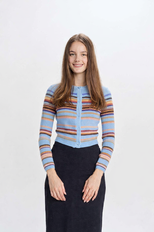 STRIPED KNIT BUTTON DOWN TOP