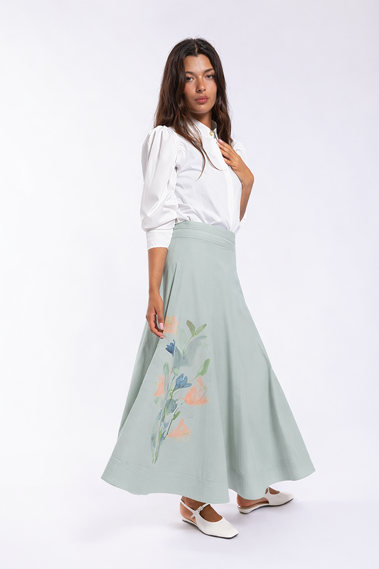 PRINTED LINEN PANEL SKIRT