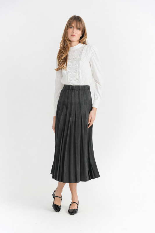DENIM CRINKLE PLEATED SKIRT