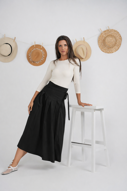 COTTON MIDI PLEATED SKIRT