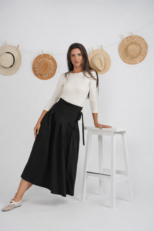 COTTON MIDI PLEATED SKIRT
