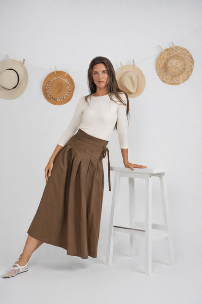 COTTON MIDI PLEATED SKIRT