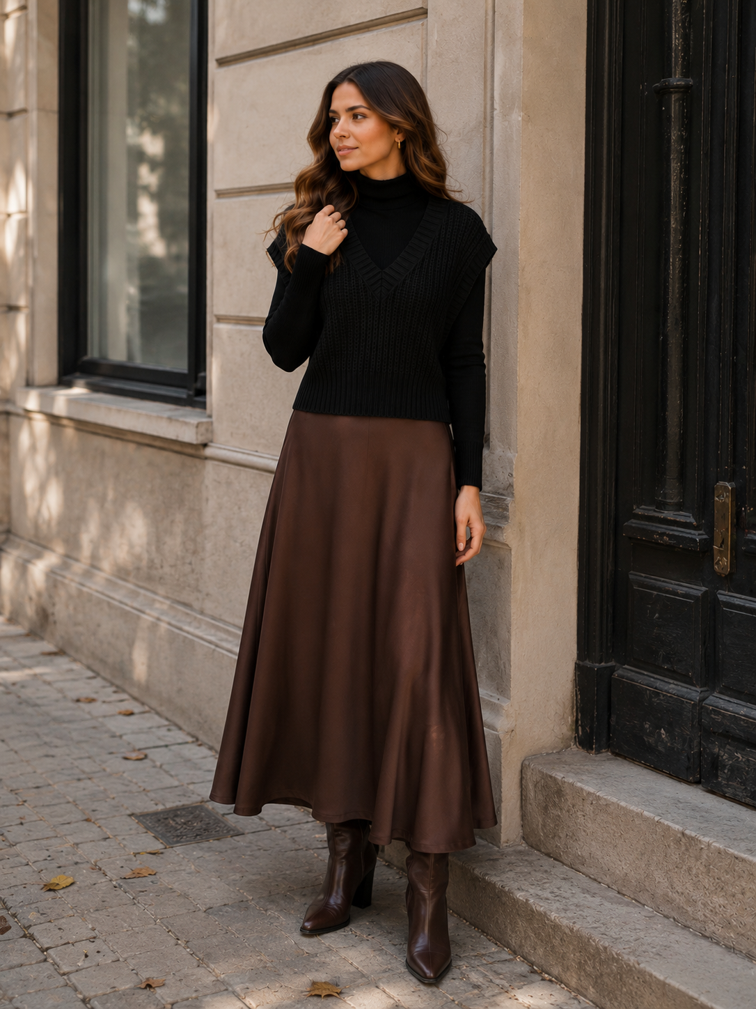 POINT SATIN A-LINE SLIP SKIRT