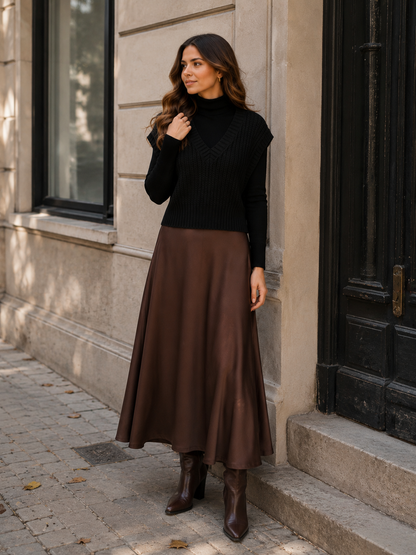 POINT SATIN A-LINE SLIP SKIRT
