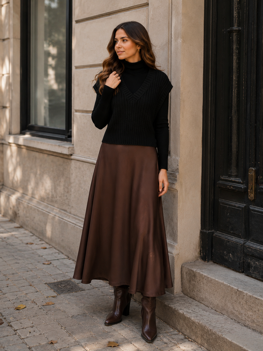 POINT SATIN A-LINE SLIP SKIRT