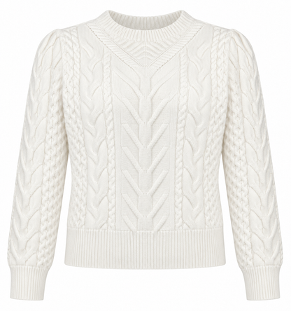 CABLE KNIT CREAM MOCK NECK