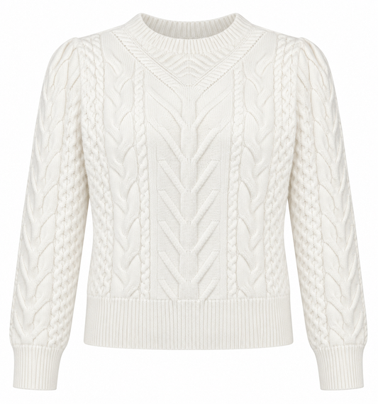 CABLE KNIT CREAM MOCK NECK