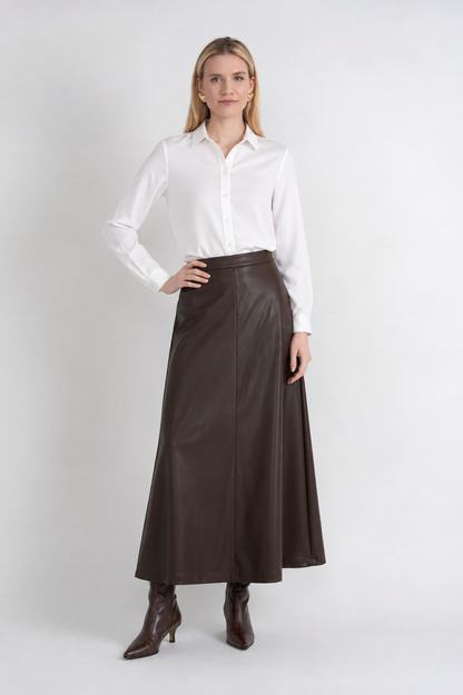 LEATHER MAXI A-LINE SKIRT
