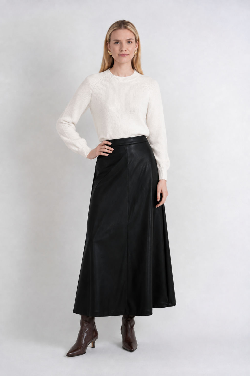 LEATHER MAXI A-LINE SKIRT