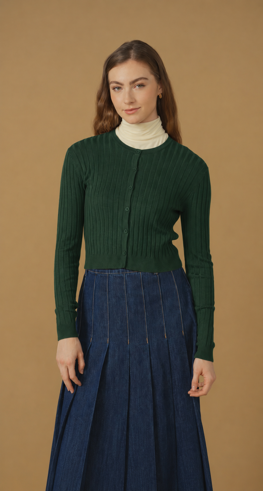 CINNAMON RIBBED CROPPED CARDI