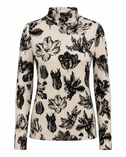 FLOCKED KNIT MOCK NECK TEE