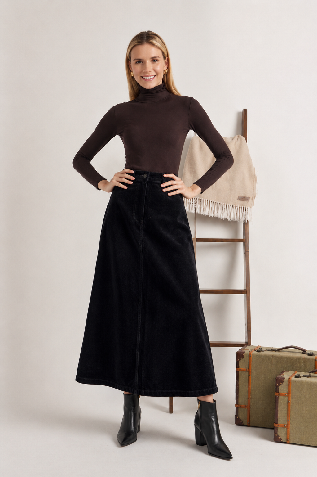 STRETCH CORDUROY MAXI SKIRT