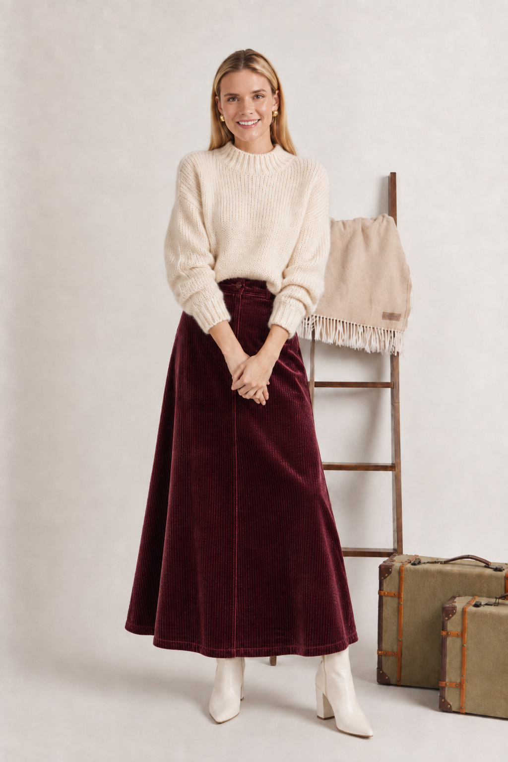 STRETCH CORDUROY MAXI SKIRT
