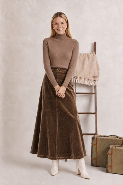 STRETCH CORDUROY MAXI SKIRT