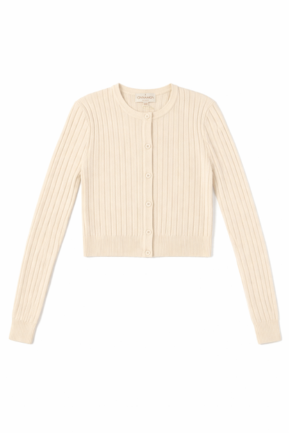 CINNAMON RIBBED CROPPED CARDI