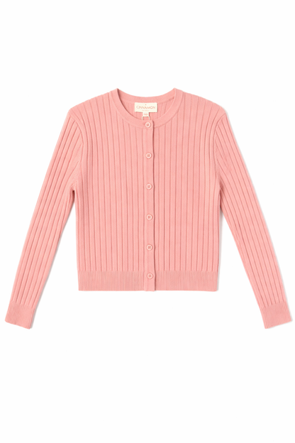 CINNAMON RIBBED CROPPED CARDI